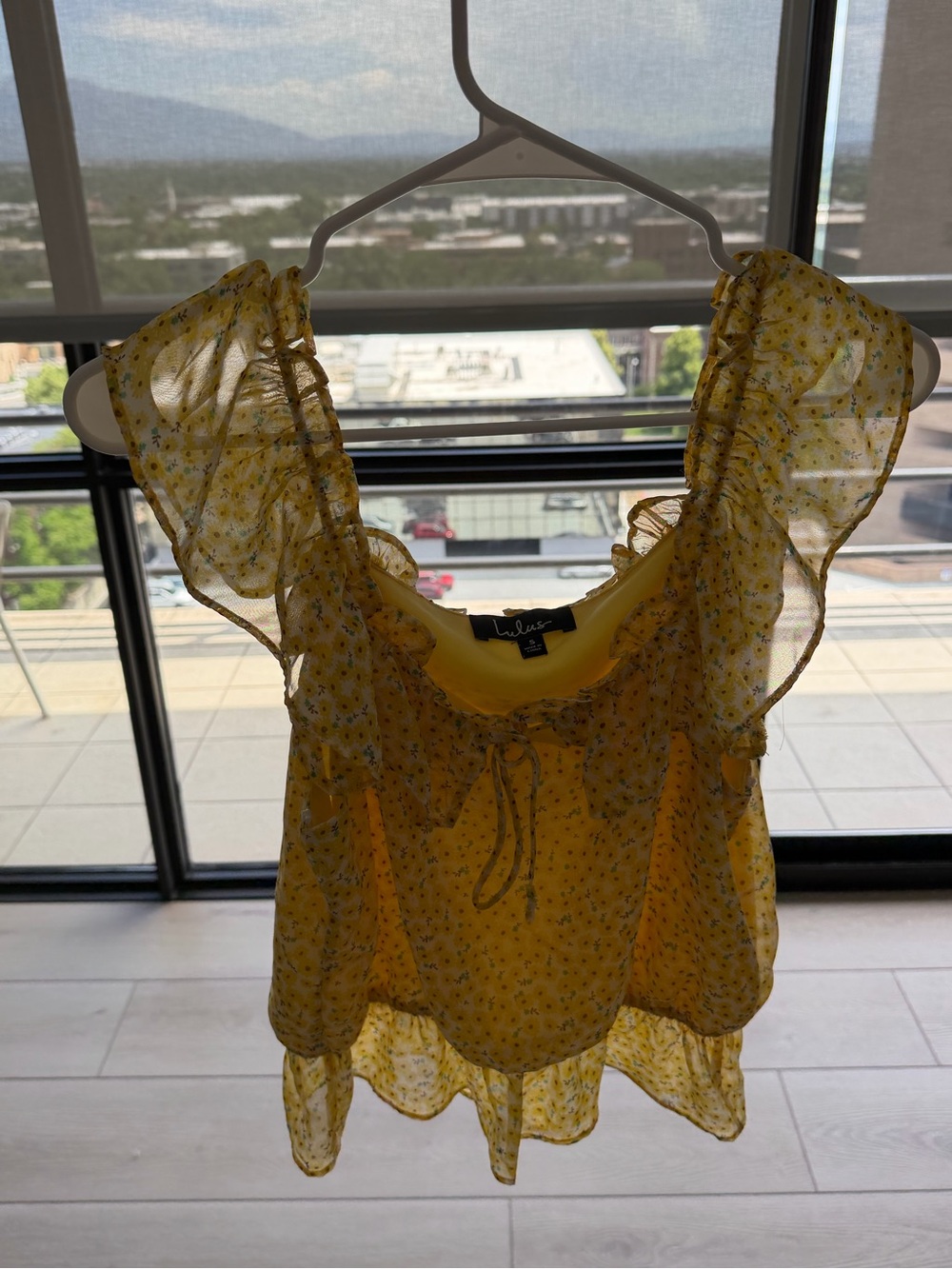 Lulu's Yellow Off-Shoulder Floral Ruffle Crop Top - Picture 4 of 4
